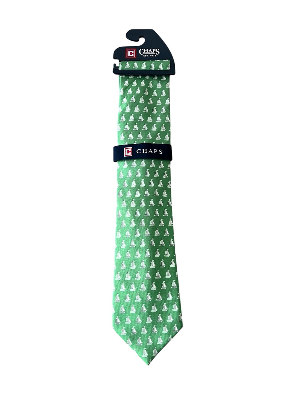 Chaps Green Nautical Sailboat Print Men's Tie NWT